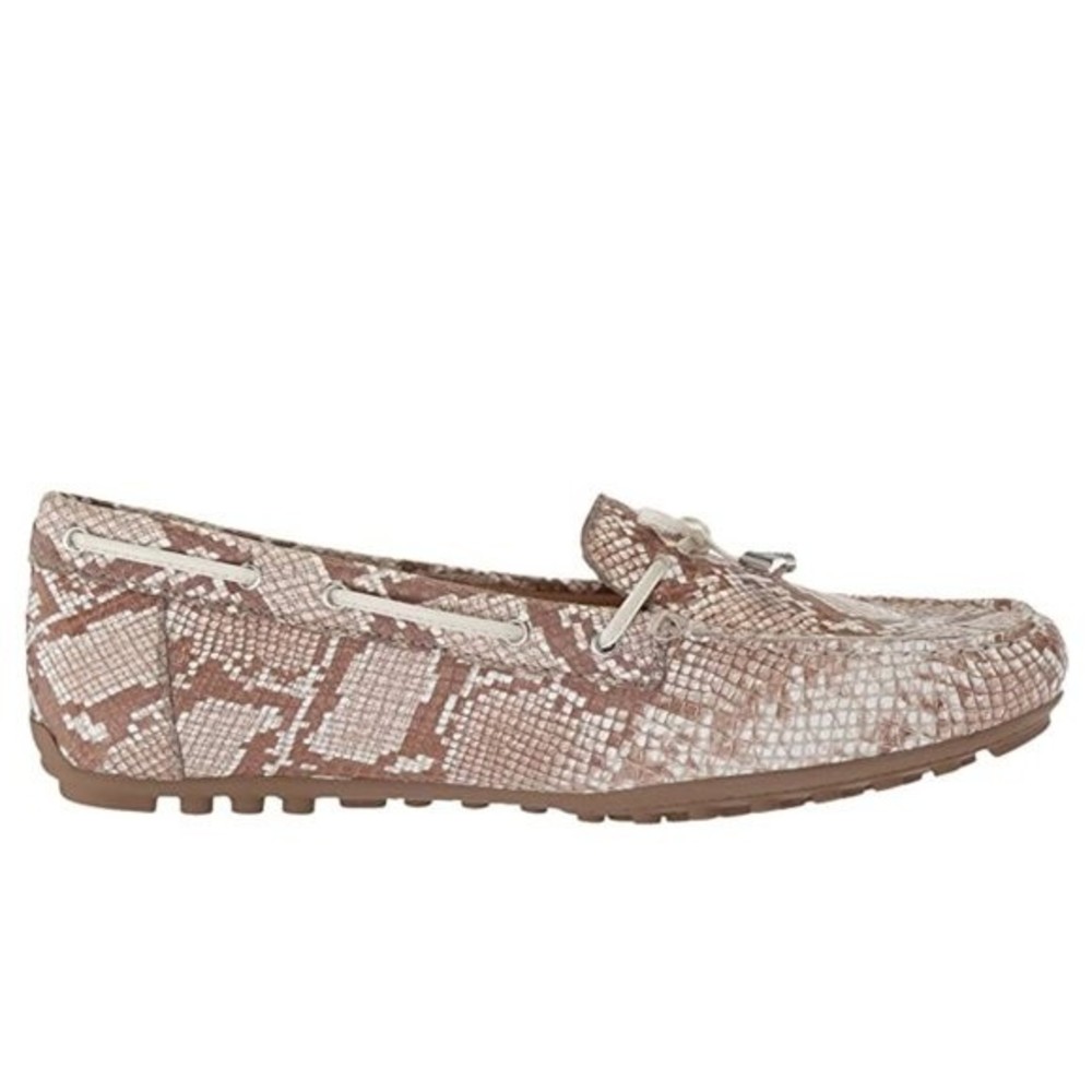 Geox Womens Size 39‎ 9 US Brown White Snakeskin Moccasin Slip On Loafers Shoes